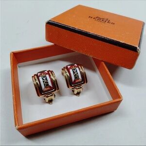 Hermès Gold-plated Cloisonné Enamel Earrings